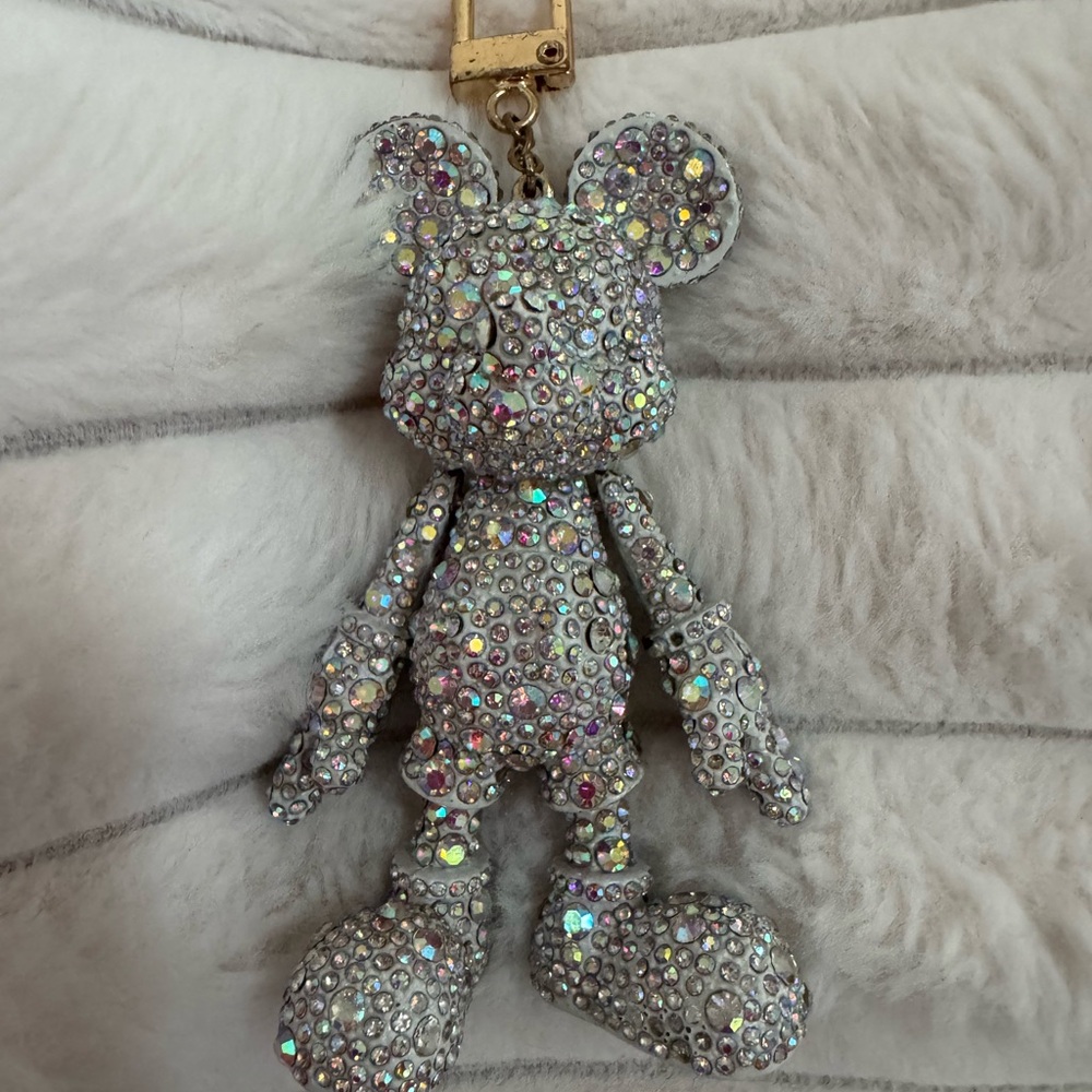 Disney x BaubleBar Mickey Mouse Crystal Bag Charm / Keychain Silver Glitter